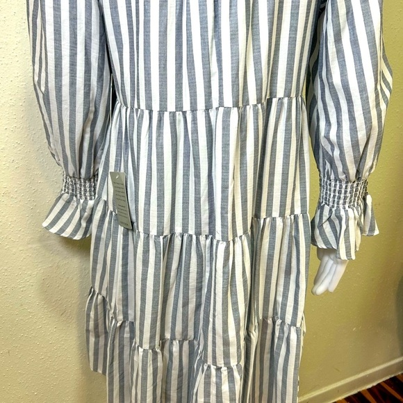 Eliza J Blue and White Striped Long Sleeve Dress - Picture 9 of 11
